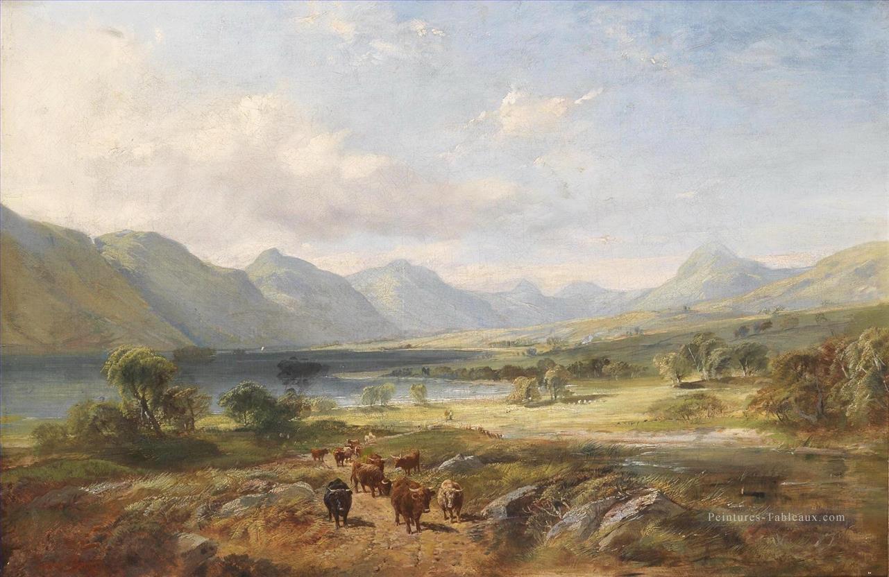 Bétail de Highland dans un paysage de Lakeland ouvert Samuel Bough paysage Peintures à l'huile